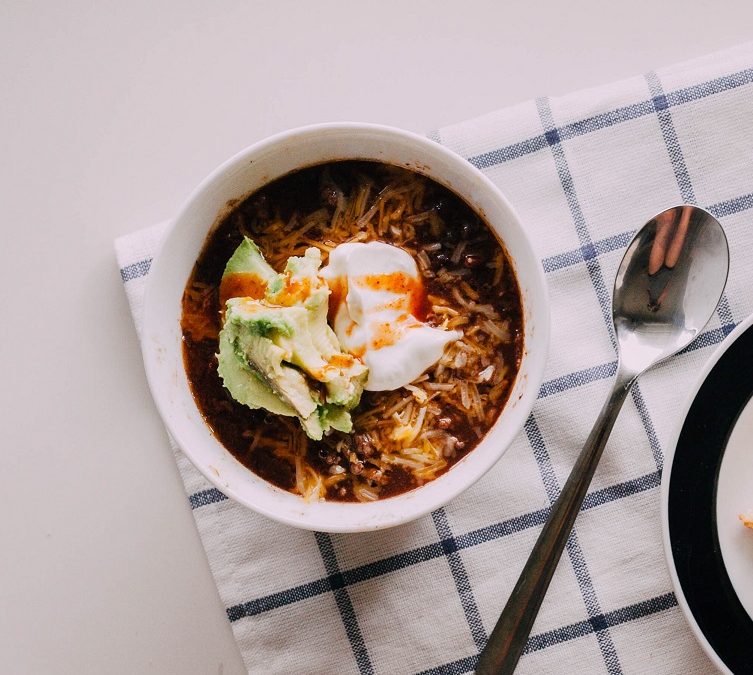 Black Bean Soup with Corn Chips, Avocado and Lime