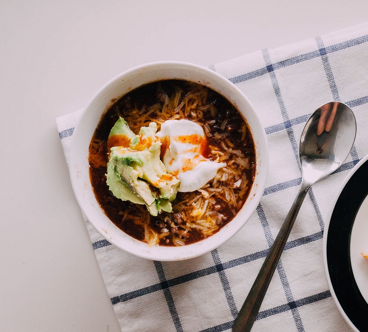 Black Bean Soup with Corn Chips, Avocado and Lime